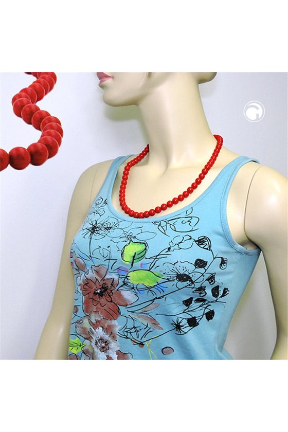 NECKLACE BEADS 10MM RED SHINY 60CM