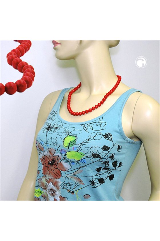 NECKLACE BEADS 10MM RED SHINY 55CM