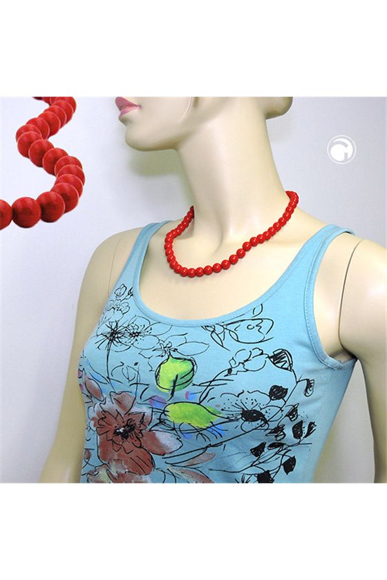 NECKLACE BEADS 10MM RED SHINY 50CM