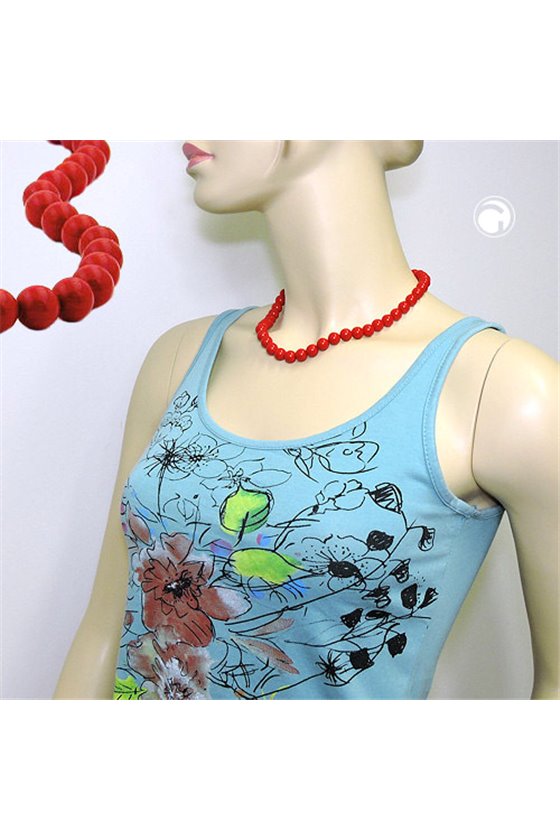 NECKLACE BEADS 10MM RED SHINY 45CM