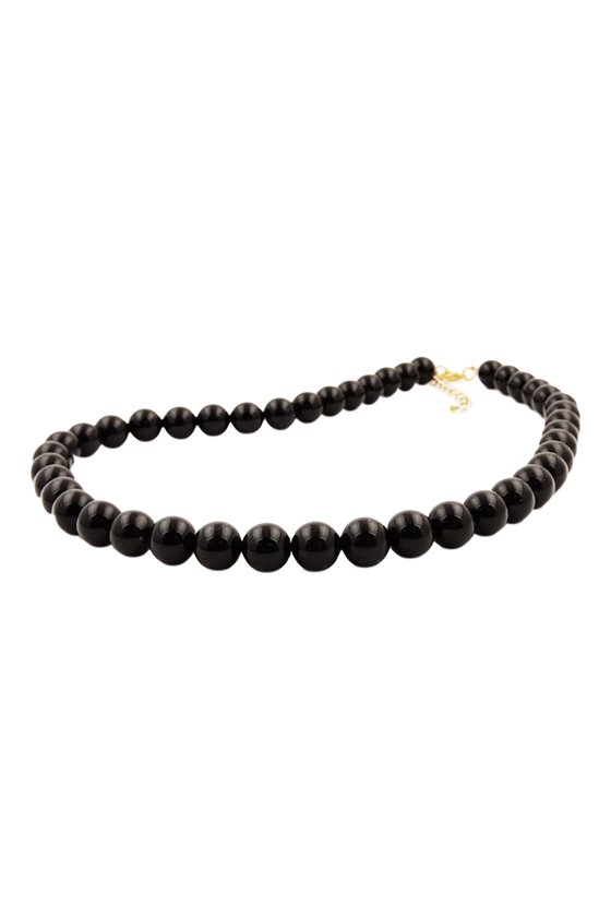 NECKLACE BEADS 10MM BLACK SHINY 80CM