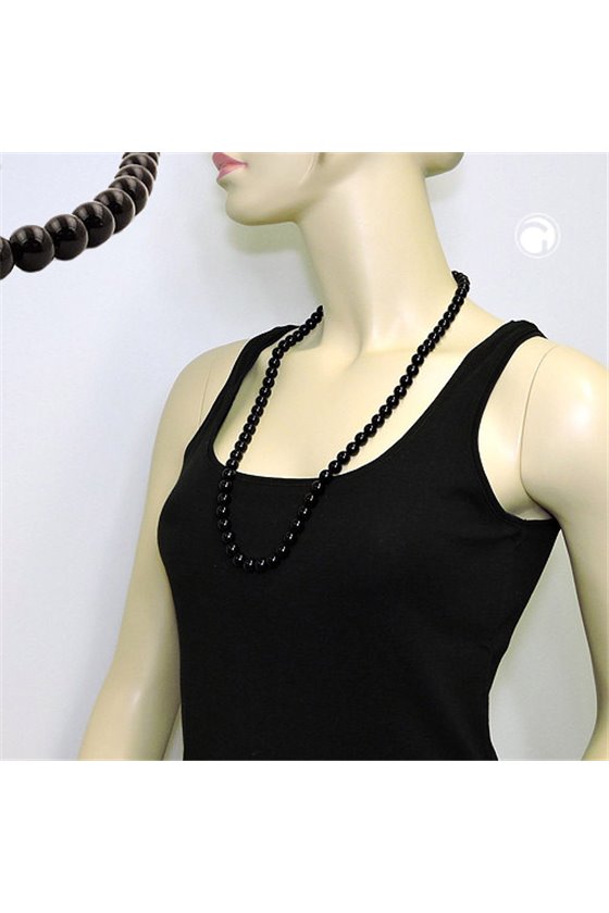 NECKLACE BEADS 10MM BLACK SHINY 80CM