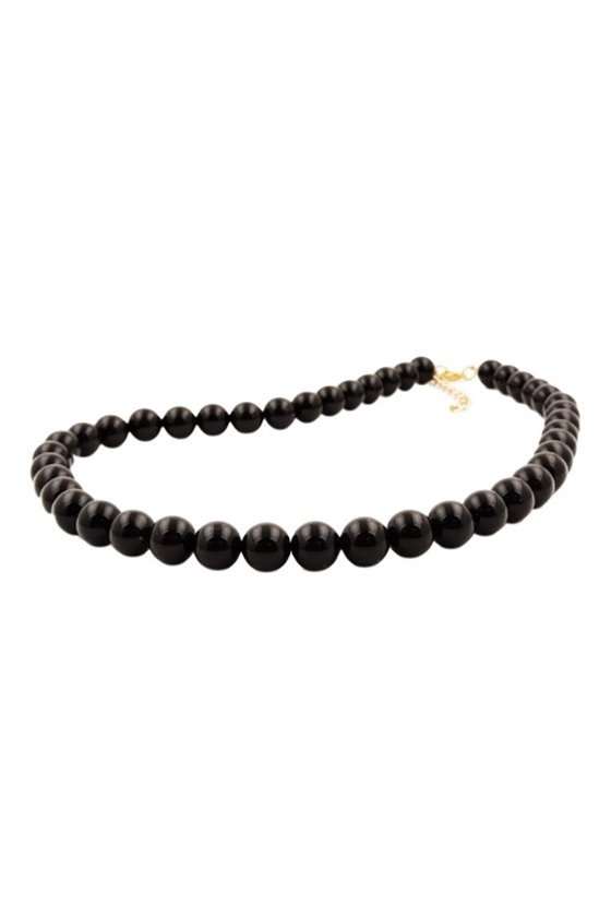 NECKLACE BEADS 10MM BLACK SHINY 70CM