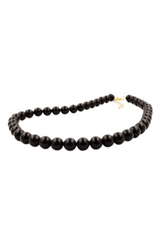 NECKLACE BEADS 10MM BLACK SHINY 70CM