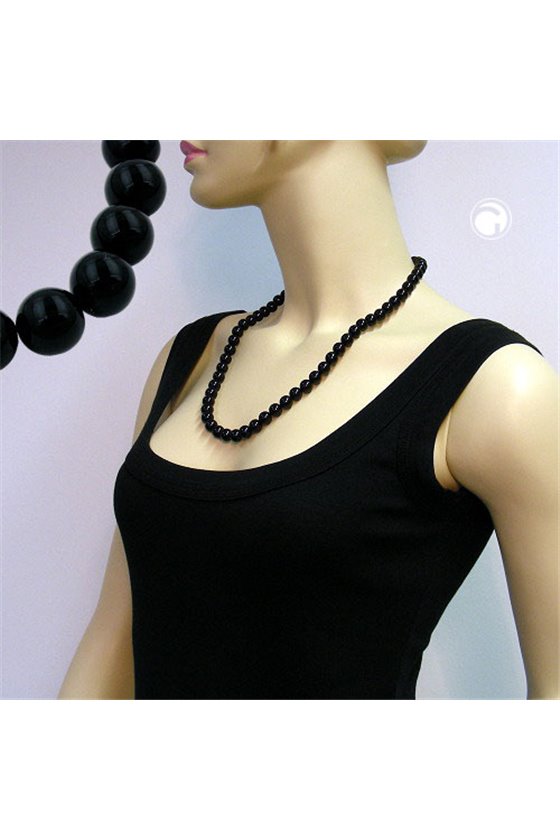 NECKLACE BEADS 10MM BLACK SHINY 60CM