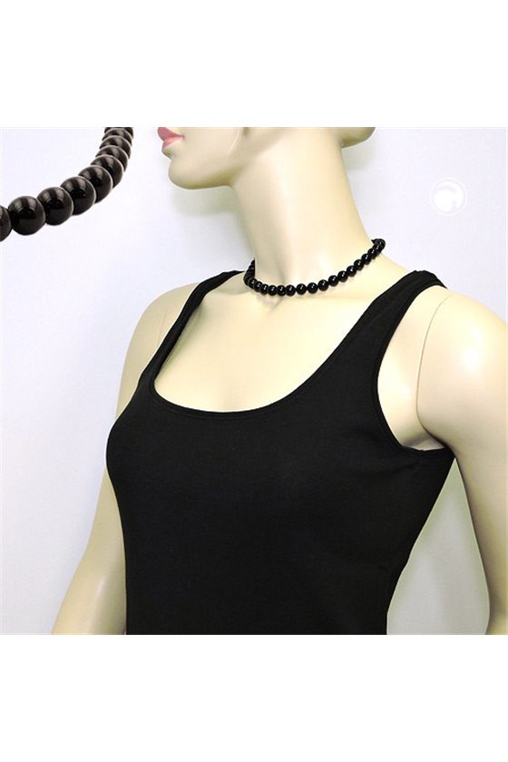 NECKLACE BEADS 10MM BLACK SHINY 40CM