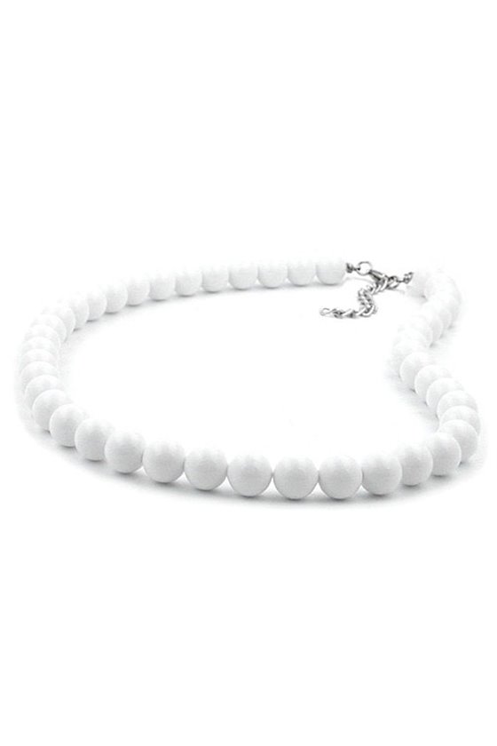 NECKLACE BEADS 10MM WHITE SHINY 60CM