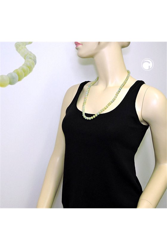 NECKLACE BEADS 8MM GREEN-WHITE 70CM