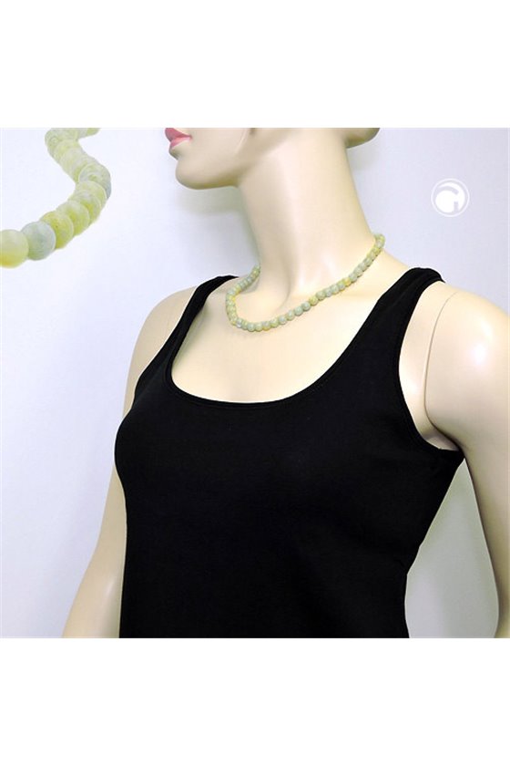 NECKLACE BEADS 8MM GREEN-WHITE 50CM