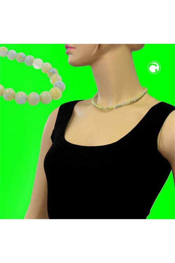 NECKLACE BEADS 8MM GREEN-WHITE 40CM