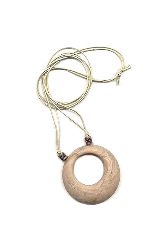 NECKLACE BEIGE MARBLED AMULETT 80CM