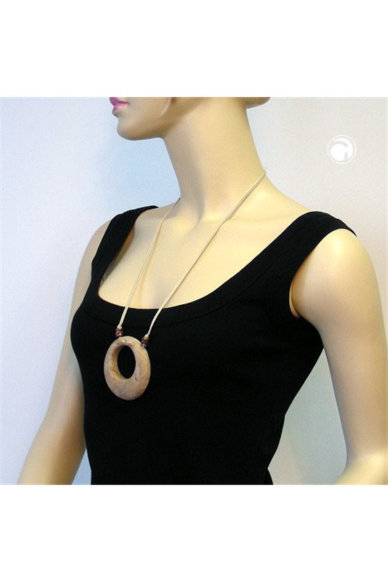 NECKLACE BEIGE MARBLED AMULETT 80CM