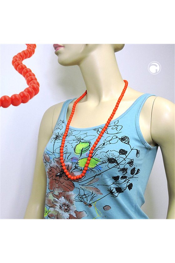 NECKLACE BEADS ORANGE-RED 8MM 80CM