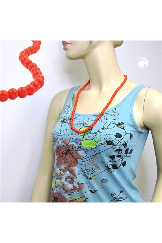 NECKLACE BEADS ORANGE-RED 8MM 70CM
