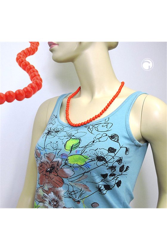 NECKLACE BEADS ORANGE-RED 8MM 60CM