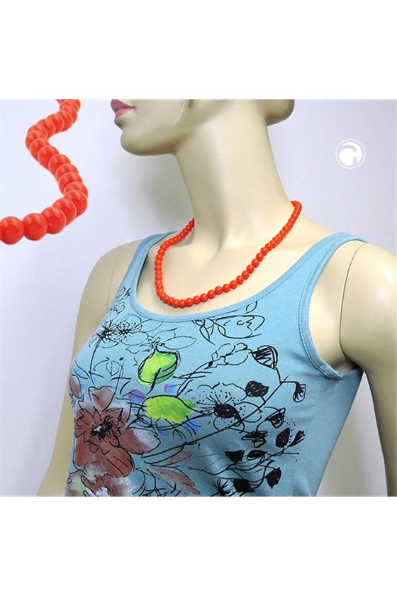 NECKLACE BEADS ORANGE-RED 8MM 55CM