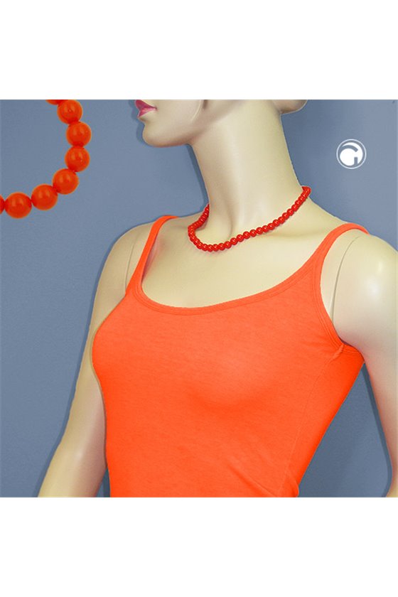 NECKLACE BEADS ORANGE-RED 8MM 45CM