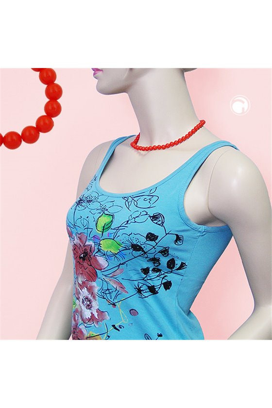 NECKLACE BEADS ORANGE-RED 8MM 42CM