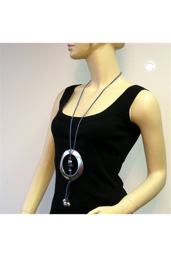NECKLACE RING SILVER BANGLE & BEADS 110CM