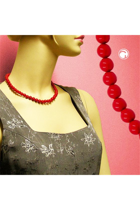 NECKLACE BEADS 8MM RED SHINY 42CM