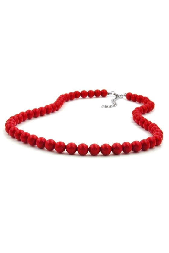 NECKLACE BEADS 8MM RED SHINY 42CM