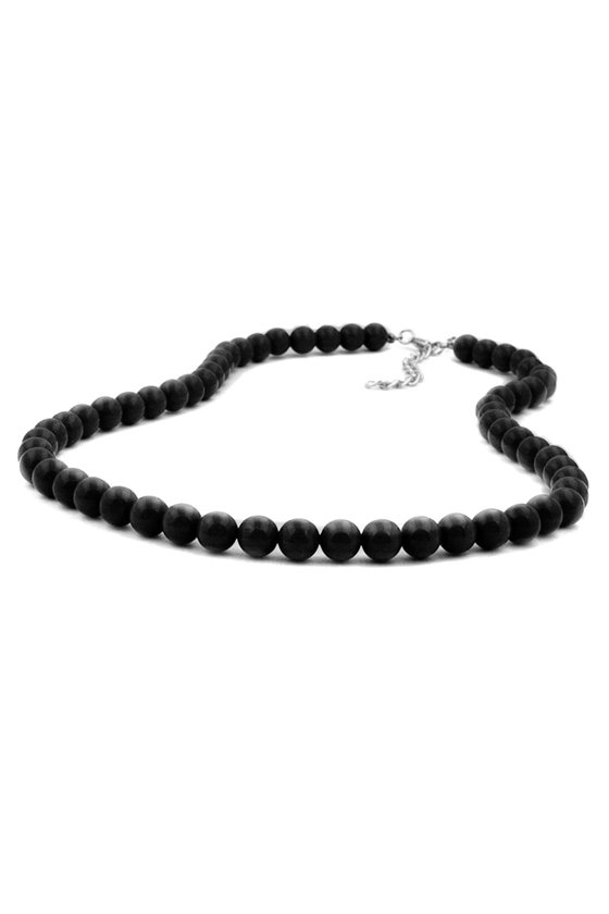 NECKLACE BEADS 8MM BLACK SILVER 80CM
