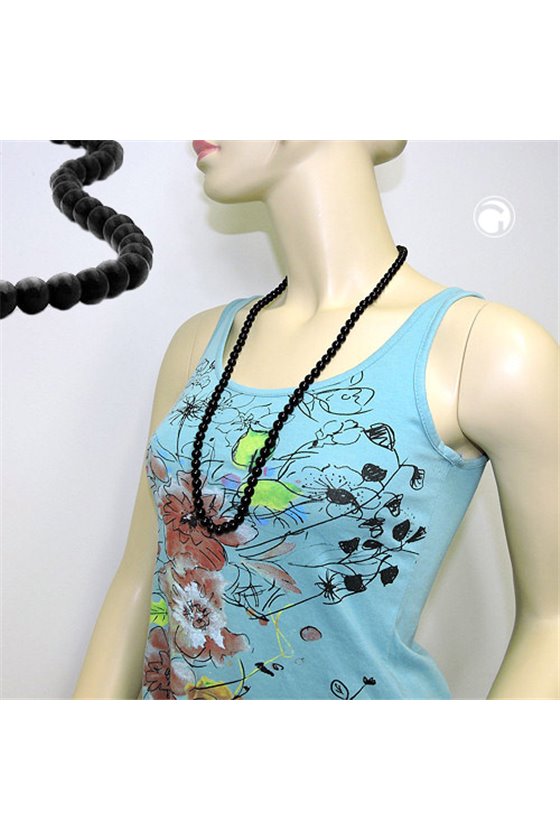 NECKLACE BEADS 8MM BLACK SILVER 80CM
