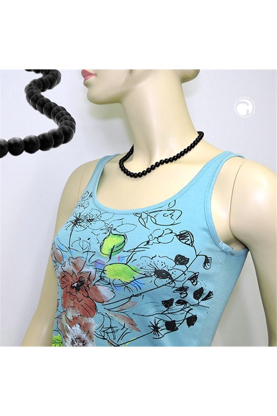 NECKLACE BEADS 8MM BLACK SILVER 45CM