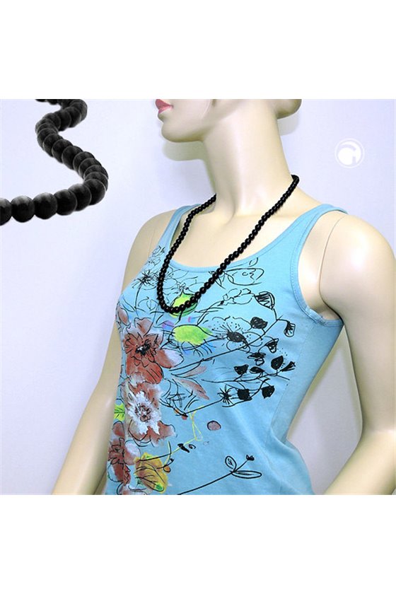 NECKLACE BEADS 8MM BLACK SILVER 70CM