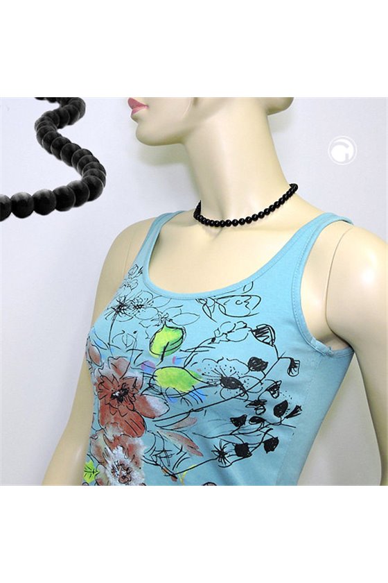 NECKLACE BEADS 8MM BLACK SILVER 42CM