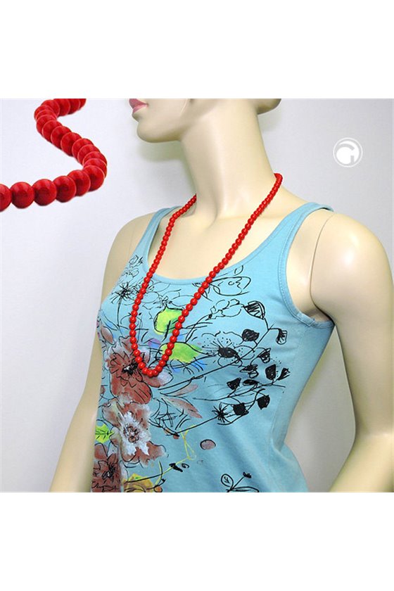 NECKLACE BEADS 8MM RED SHINY 80CM