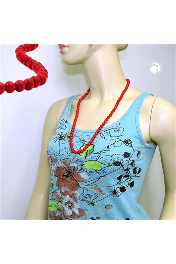 NECKLACE BEADS 8MM RED SHINY 70CM