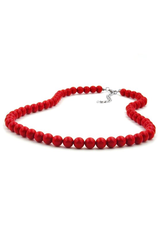 NECKLACE BEADS 8MM RED SHINY 45CM
