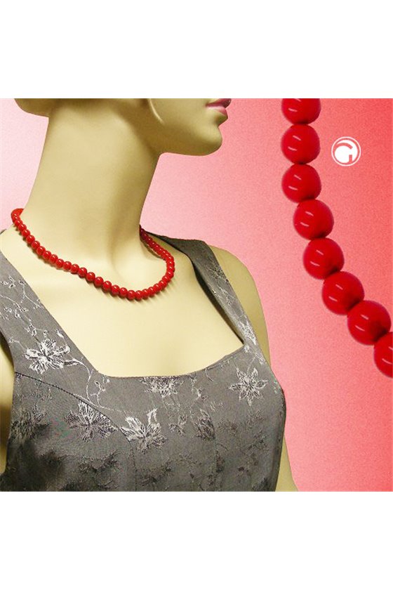 NECKLACE BEADS 8MM RED SHINY 45CM