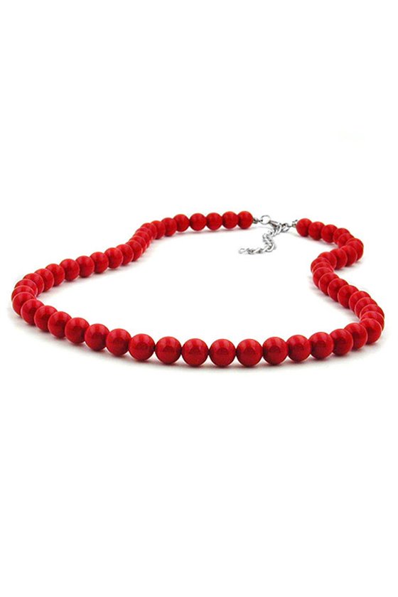 NECKLACE BEADS 8MM RED SHINY 45CM