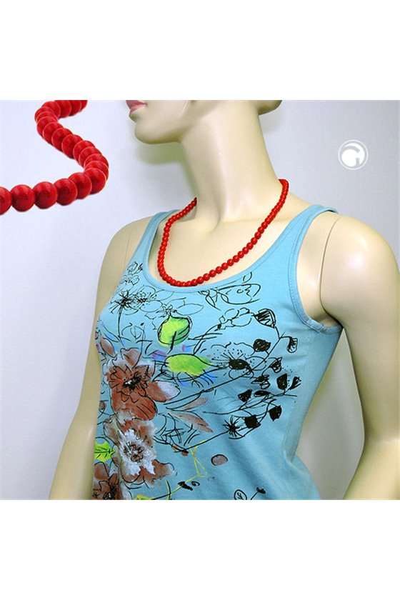 NECKLACE BEADS 8MM RED SHINY 60CM