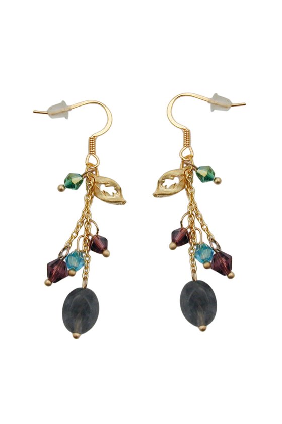 HOOK EARRINGS STONE GLASS BEADS MULTI COLOUR