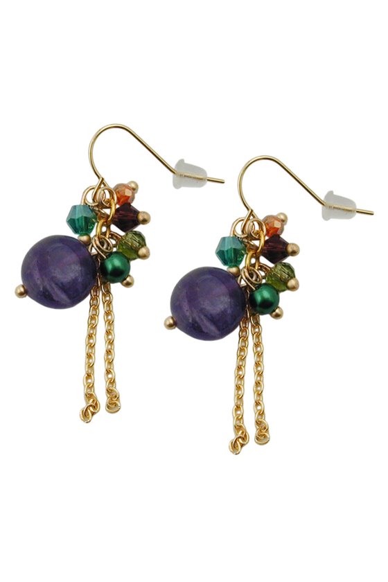 HOOK EARRINGS STONE GLASS BEADS MULTI COLOUR