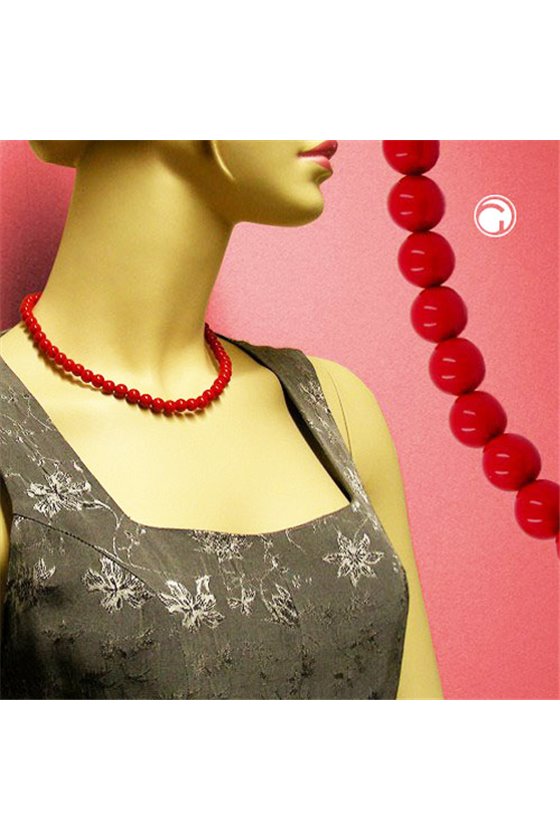 NECKLACE BEADS 8MM RED SHINY 40CM