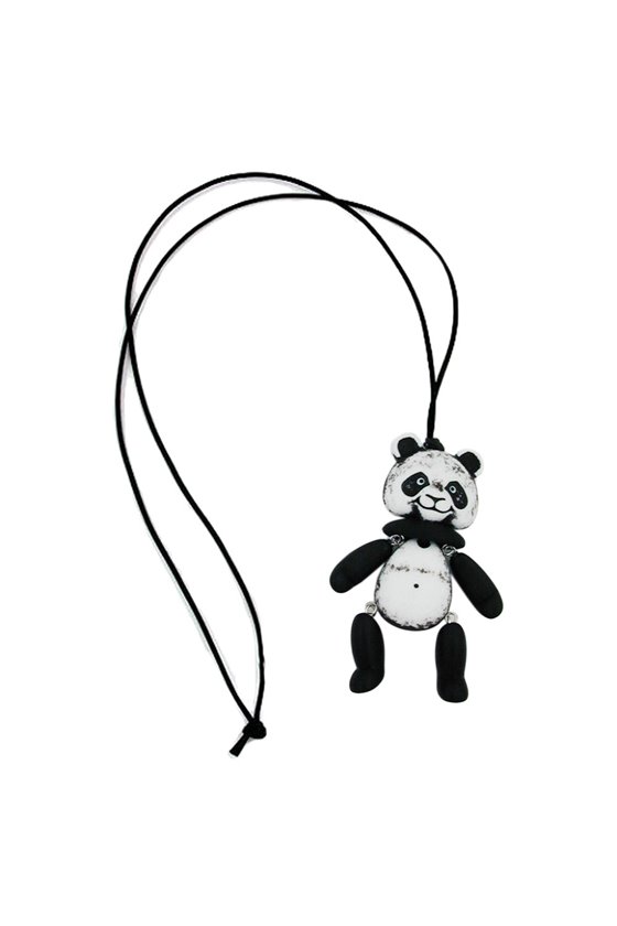 NECKLACE BLACK-WHITE PANDA BLACK CORD 90CM