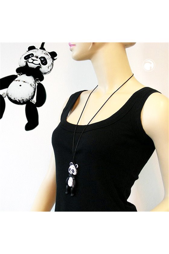 NECKLACE BLACK-WHITE PANDA BLACK CORD 90CM
