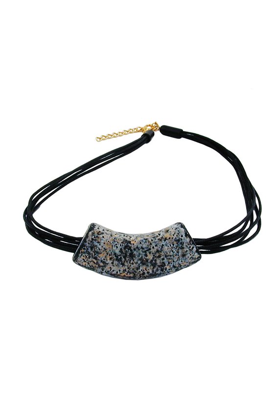 NECKLACE TUBE FLAT CURVED GRANITE/GOLD COLORED MARBLED 50CM