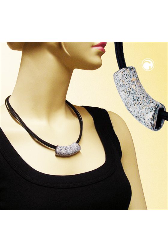 NECKLACE TUBE FLAT CURVED GRANITE/GOLD COLORED MARBLED 50CM