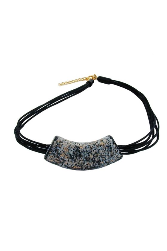 NECKLACE TUBE FLAT CURVED GRANITE/GOLD COLORED MARBLED 50CM
