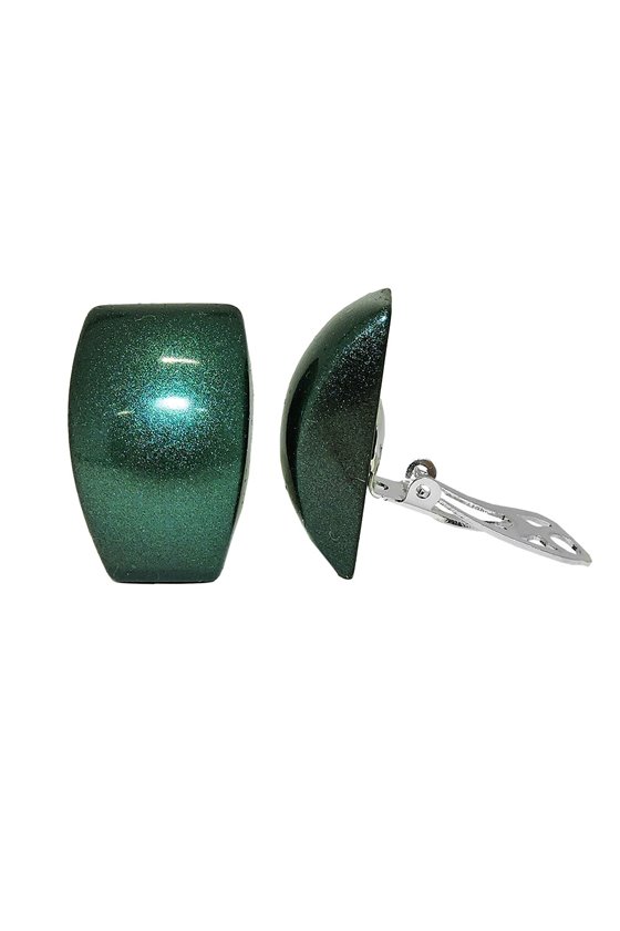 EARRING CLIP-ON TRAPEZIUM DARK-GREEN