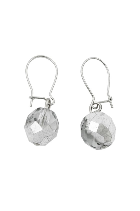 HOOK EARRINGS SILVER MIRRORED GLASS BEAD