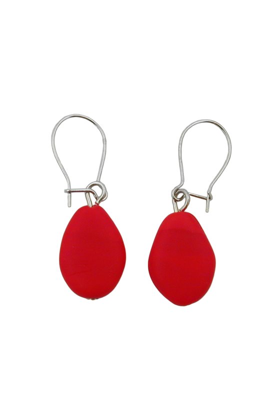 HOOK EARRINGS FLAT OLIVE SHAPED RED MATTE