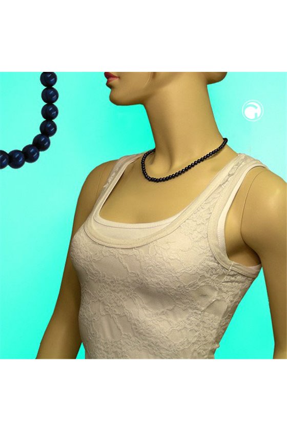 NECKLACE BEADS 6MM STEEL-BLUE