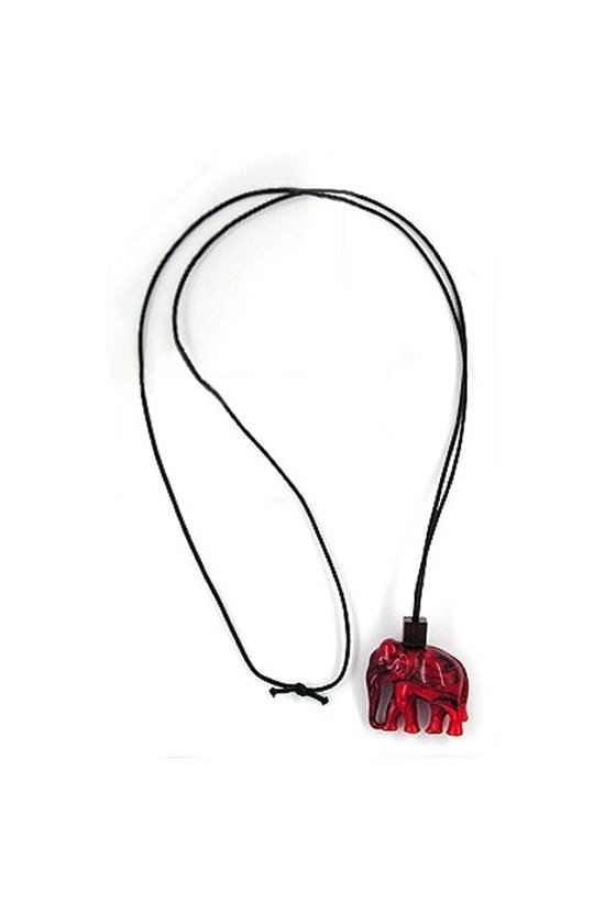 NECKLACE ELEPHANT PENDANT RED/ BROWN MARBLED