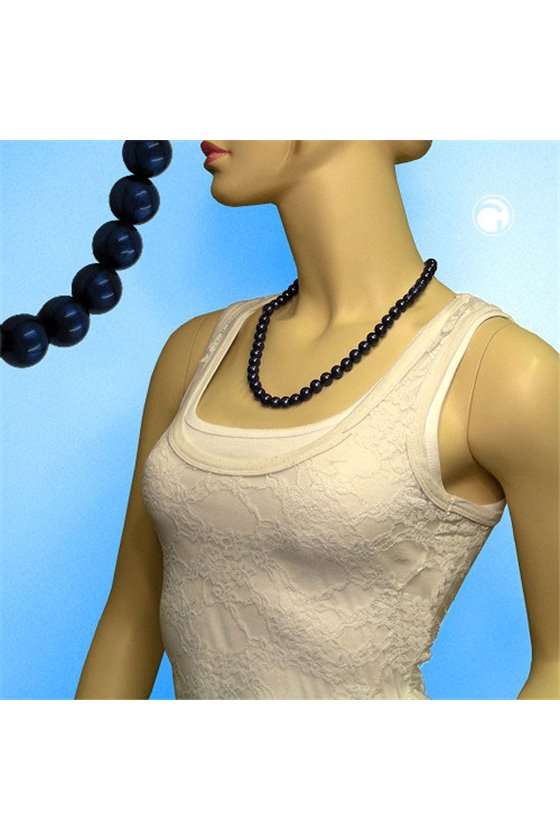 NECKLACE BEADS 10MM STEEL-BLUE 42CM